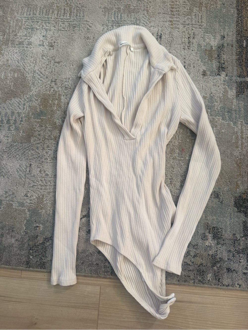 Reformation Cream Ribbed Turtleneck Bodysuit